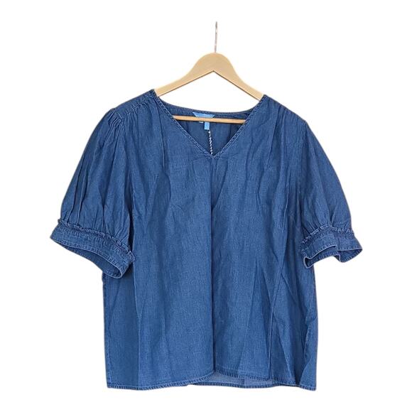 Draper James V-Neck Top Women's 3X Medium Wash Short Sleeve Top NWT - Picture 1 of 5